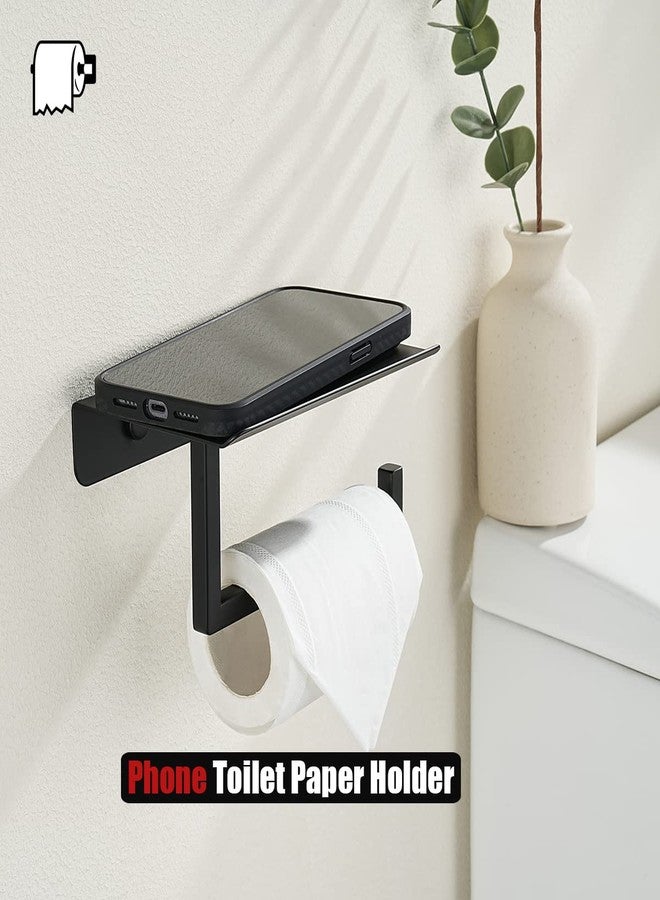 JQK Toilet Paper Holder Shelf, Bathroom Tissue Roll Holder with Phone Shelf, 5 Inch 304 Stainless Steel Tissue Paper Dispenser, Matte Black Wall Mount, TPH202-PB - Image 5