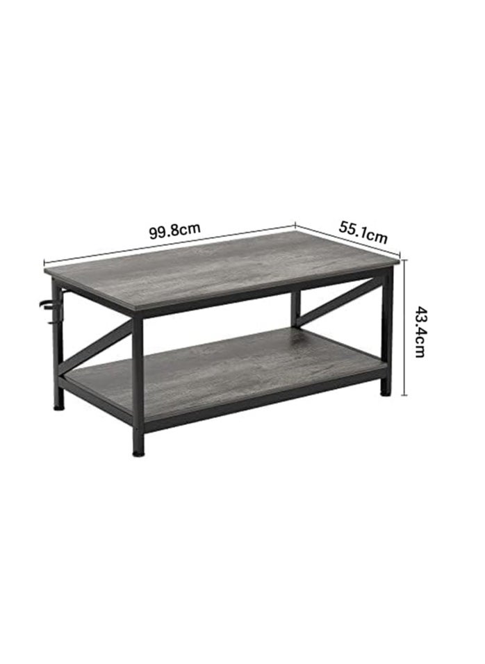Chulovs Coffee Table with Storage Shelft and 2 Tier Storage Shelf, Wooden Furniture, Dining Table for Home Living Room, Office, Desktop with Storage Shelf Modern Design Home Furniture, 100x55cm  - Image 3