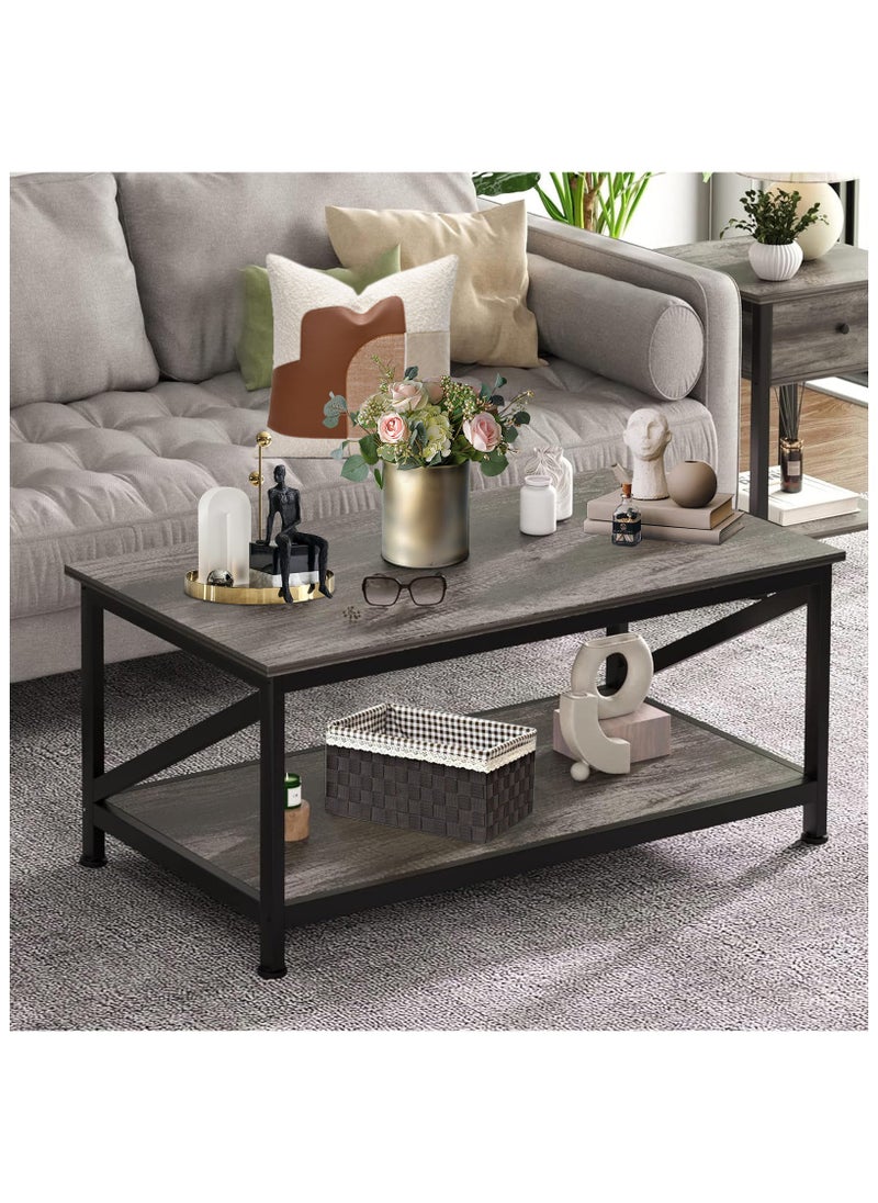 Chulovs Coffee Table with Storage Shelft and 2 Tier Storage Shelf, Wooden Furniture, Dining Table for Home Living Room, Office, Desktop with Storage Shelf Modern Design Home Furniture, 100x55cm  - Image 4