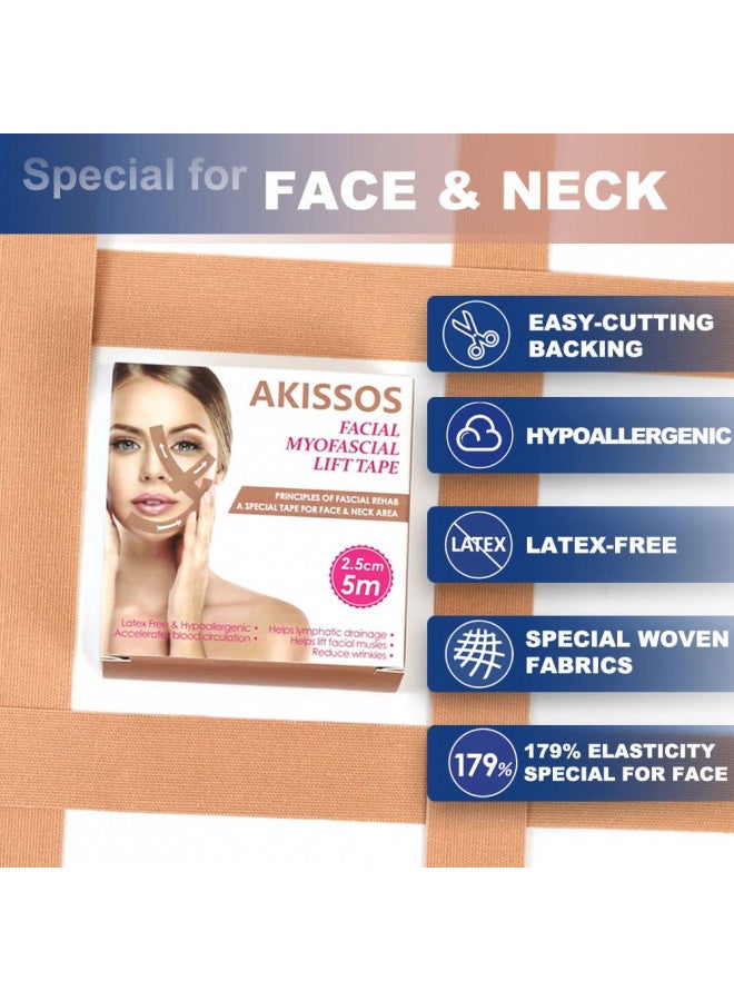 Akissos Akissos Facial Myofascial Lift Tape Face Lift Tape Face Toning Belts Anti Wrinkle Patches Anti Freeze Stickers Neck Lift Tape Unisex For Firming and Tightening Skin 2.5cm*5m  - Image 4