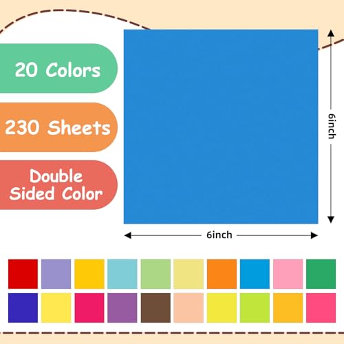 hapray 230 Sheets Origami Paper, 20 Colors Origami Paper 6x6 for Scrapbook Decor, Double Sided Color Colored Easy Folding Crafts for Kids Ages 5-8 8-12, DIY Arts Crafts for Beginners - Image 3