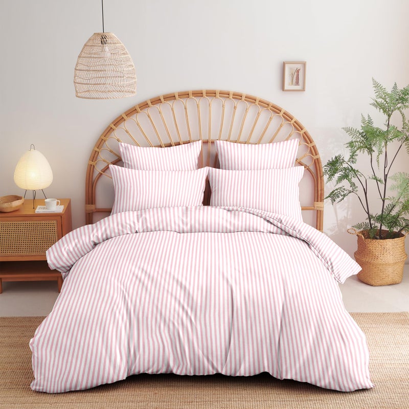 Nayoroom Pink Striped Duvet Cover Queen Size White Stripe Duvet Cover Dorm Bedding Set 3 Pieces Soft Lightweight Washed Microfiber Farmhouse Bedding Set Gifts for Women Men - Image 5