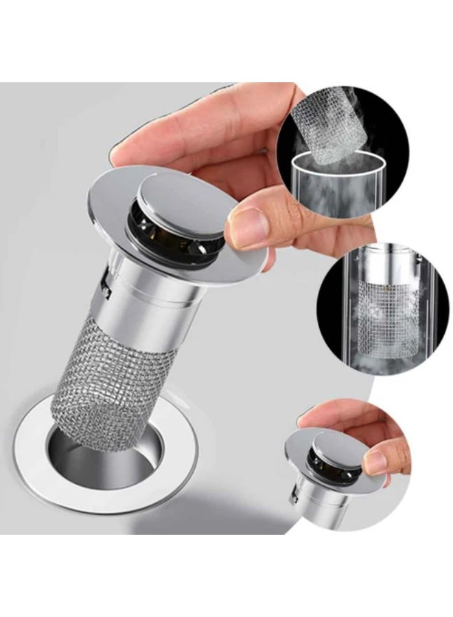 سدادة حوض 2 في 1 مع فلتر شبكي مضاد للانسداد - سلة تصريف متينة من الفولاذ المقاوم للصدأ والبلاستيك للمطبخ والحمام - تمنع انسداد الشعر والطعام، سهلة التنظيف، تصميم مقاوم للصدأ - Image 2