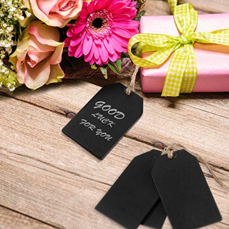 Pieces Mini Chalkboard Tags Bulk 2"x3.1" Wood Chalkboard Signs Wooden Hanging Labels with String Price Message Tags for Holiday Christmas Weddings Gift, Black - Image 4