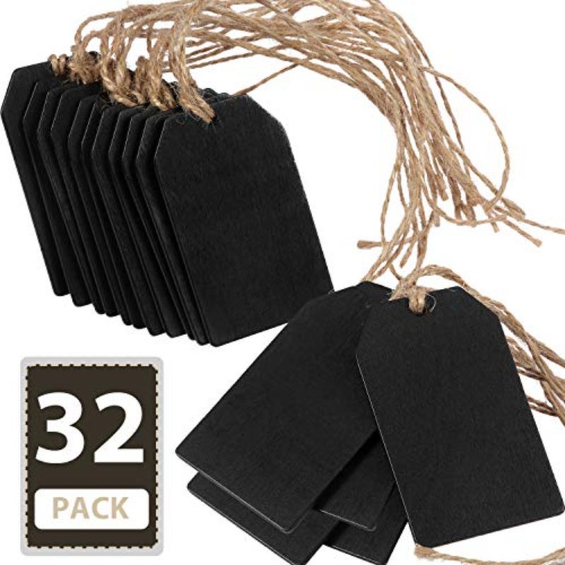 Pieces Mini Chalkboard Tags Bulk 2"x3.1" Wood Chalkboard Signs Wooden Hanging Labels with String Price Message Tags for Holiday Christmas Weddings Gift, Black - Image 1