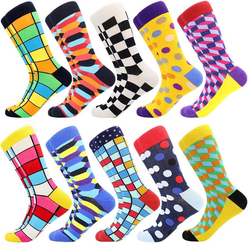 BISOUSOX Mens Dress Socks Funny Fun Colorful Crazy Funky Crew Socks for Men Novelty Happy Cotton Size 9-12 - Image 1