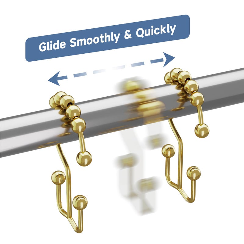 Titanker Gold Shower Curtain Hooks Rings, Rust-Resistant Metal Double Glide Shower Hooks Rings for Bathroom Shower Curtains Rods, Set of 12 Hooks - Light Gold - Image 3