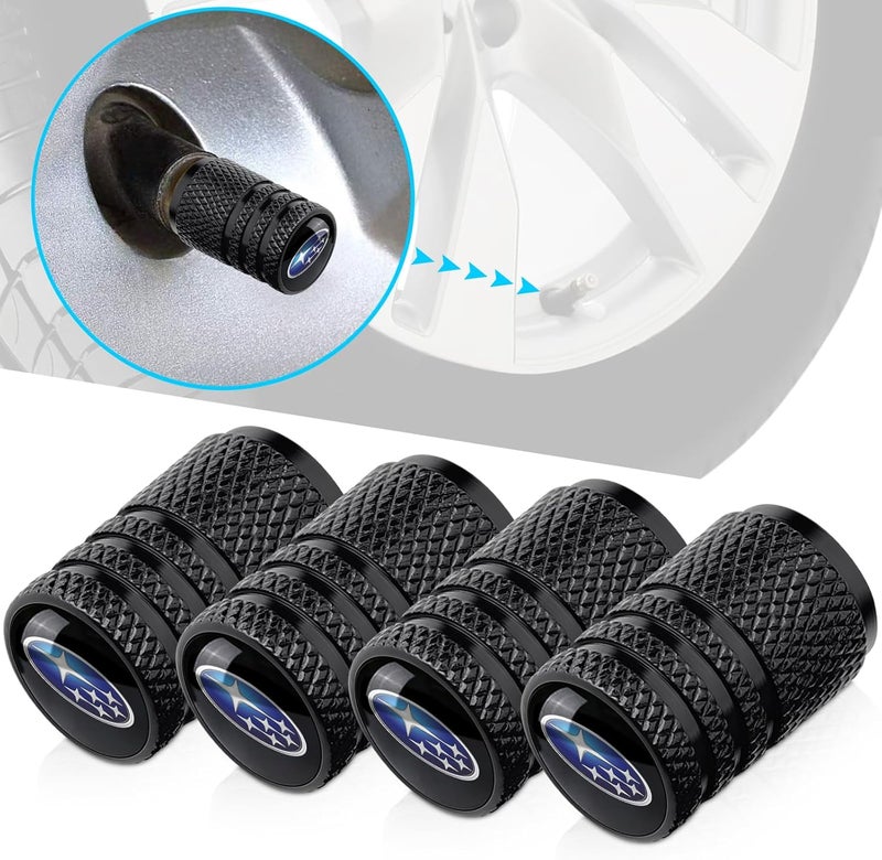 BFIVEANTE Tire Valve Stem Caps for Subaru - 4 Pcs Black Metal Car Wheel Air Caps - Image 2