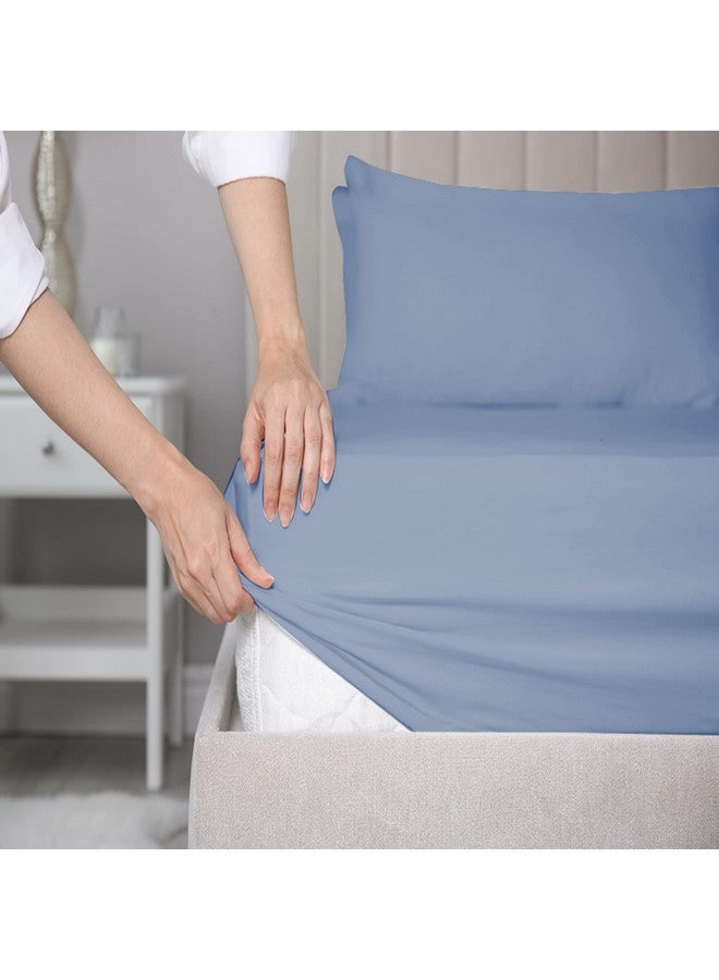 SleepyCat Fitted Bedsheet Set 100% Cotton 200TC Percale Combed Yarn with a Durable Elastic and Corner Stitch Oeko-TEX & AZO Free with 2 Standard Size Pillow Cases (King Size 78x72) Twilight Blue - Image 1