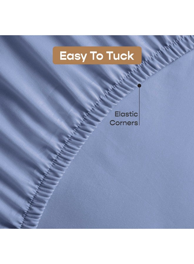 SleepyCat Fitted Bedsheet Set 100% Cotton 200TC Percale Combed Yarn with a Durable Elastic and Corner Stitch Oeko-TEX & AZO Free with 2 Standard Size Pillow Cases (King Size 78x72) Twilight Blue - Image 4
