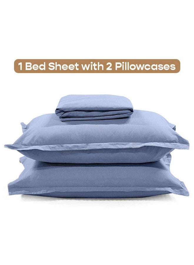 SleepyCat Fitted Bedsheet Set 100% Cotton 200TC Percale Combed Yarn with a Durable Elastic and Corner Stitch Oeko-TEX & AZO Free with 2 Standard Size Pillow Cases (King Size 78x72) Twilight Blue - Image 2