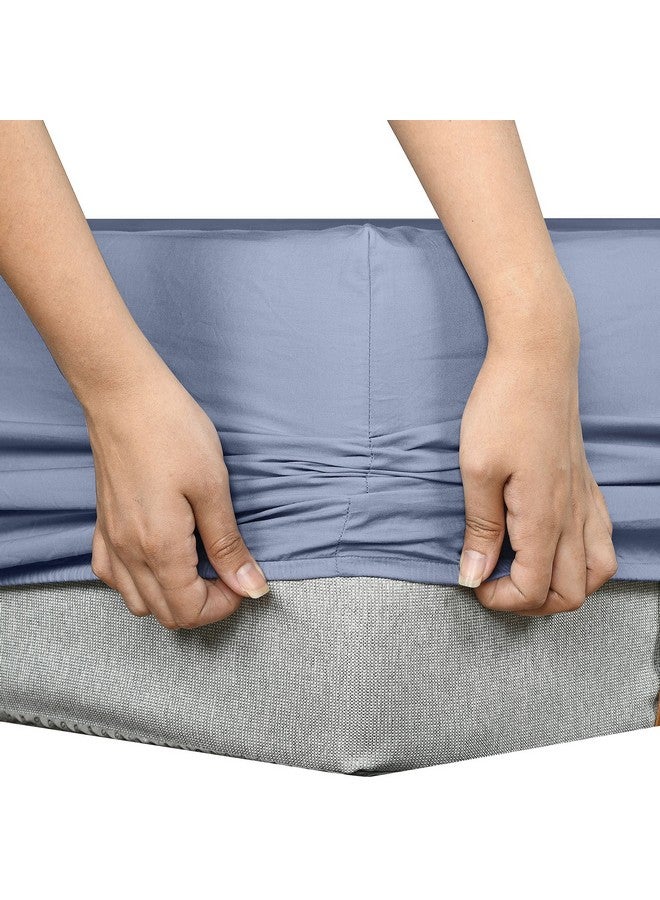 SleepyCat Fitted Bedsheet Set 100% Cotton 200TC Percale Combed Yarn with a Durable Elastic and Corner Stitch Oeko-TEX & AZO Free with 2 Standard Size Pillow Cases (King Size 78x72) Twilight Blue - Image 5