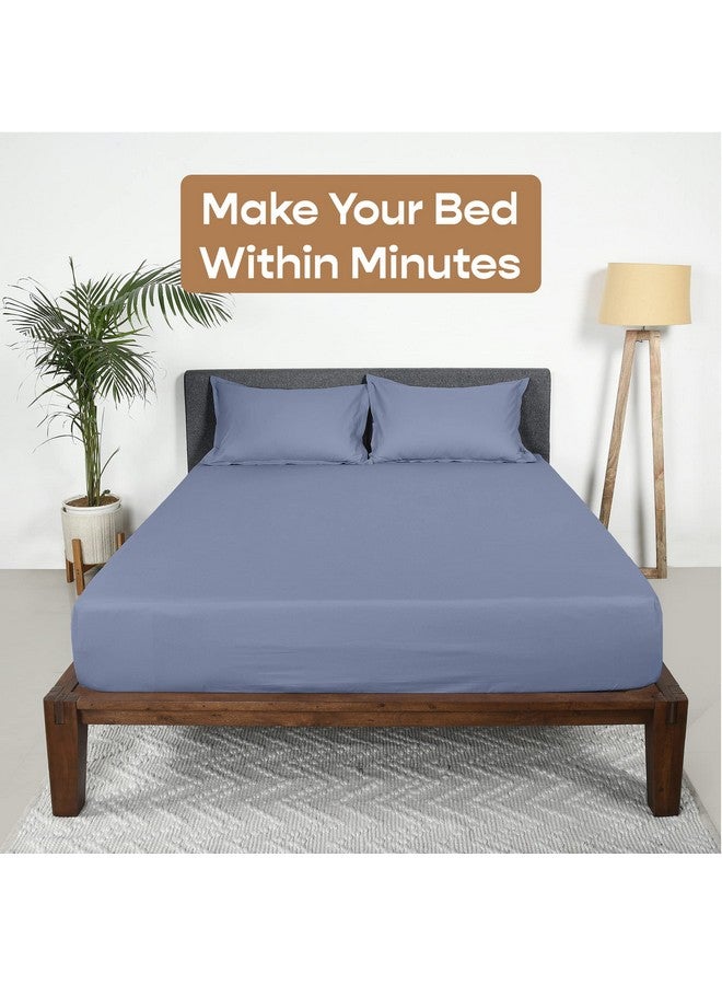 SleepyCat Fitted Bedsheet Set 100% Cotton 200TC Percale Combed Yarn with a Durable Elastic and Corner Stitch Oeko-TEX & AZO Free with 2 Standard Size Pillow Cases (King Size 78x72) Twilight Blue - Image 3