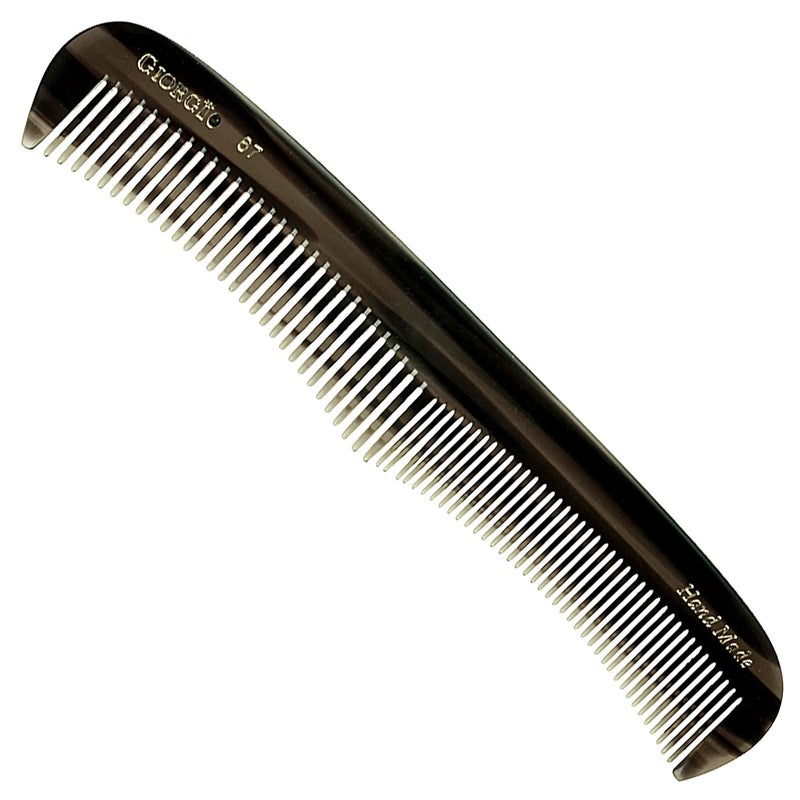 Giorgio G67 Contour Comb - Fine Tooth & Wide Tooth Comb for Thick & Thin Hair - Men, Women & Kids - Saw Cut, Handmade & Hand Polished (7")