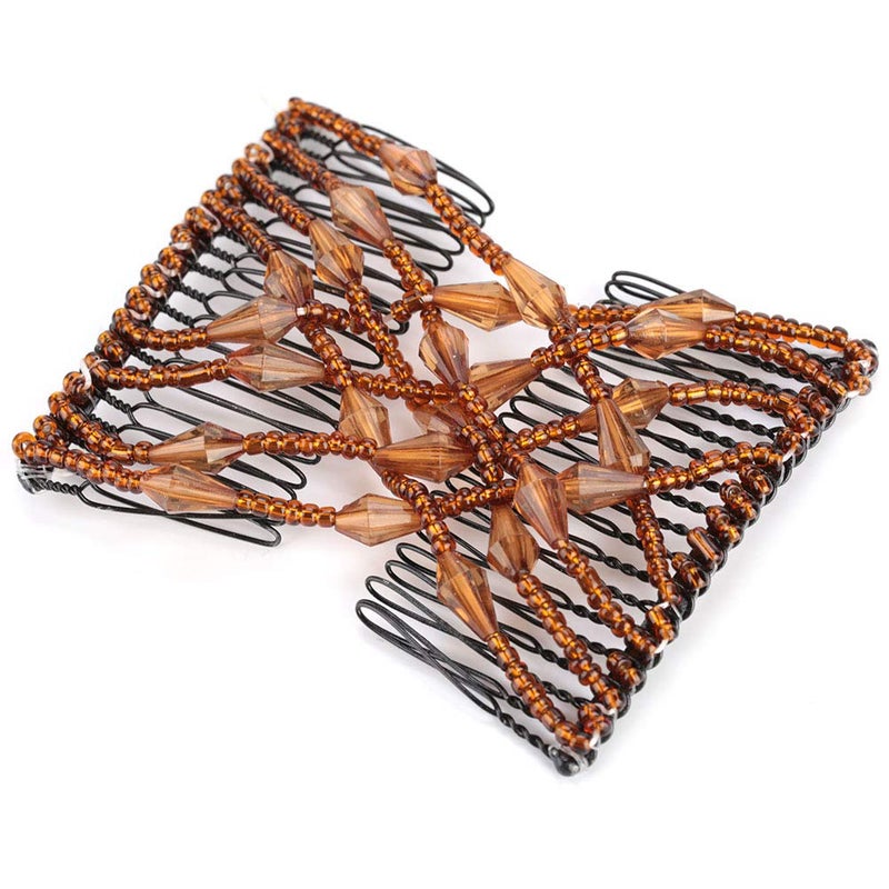 Women Girl Magic Stretchable Hair Clips and Combs with Beads  Easy Elastic Double Clips for Hairstyling