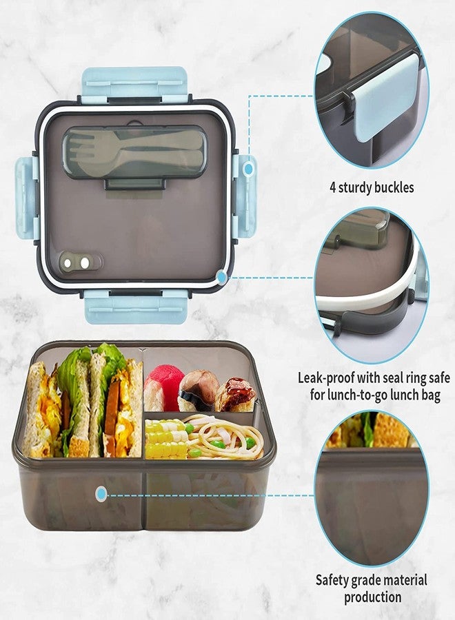 SEMITO Leak Proof Lunch Box with 3 Compartment Reusable Microwave Freezer Safe Food Containers with Spoon and Fork for Adults and Kids 1500ml PP Plastic (Multicolor) - Image 3