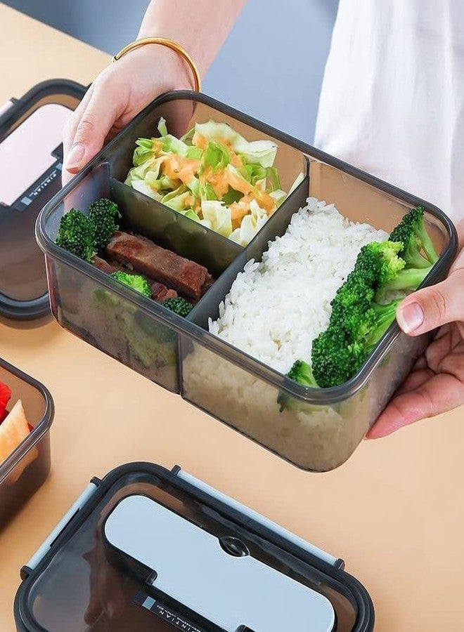 SEMITO Leak Proof Lunch Box with 3 Compartment Reusable Microwave Freezer Safe Food Containers with Spoon and Fork for Adults and Kids 1500ml PP Plastic (Multicolor) - Image 2