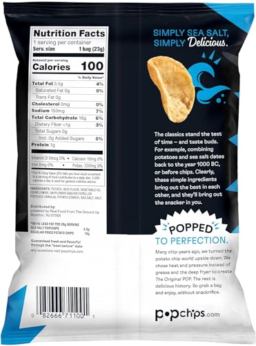 Popchips Potato Chips, Sea Salt Flavor, Snack Size Bags, 0.8oz (Pack of 24) - Image 3