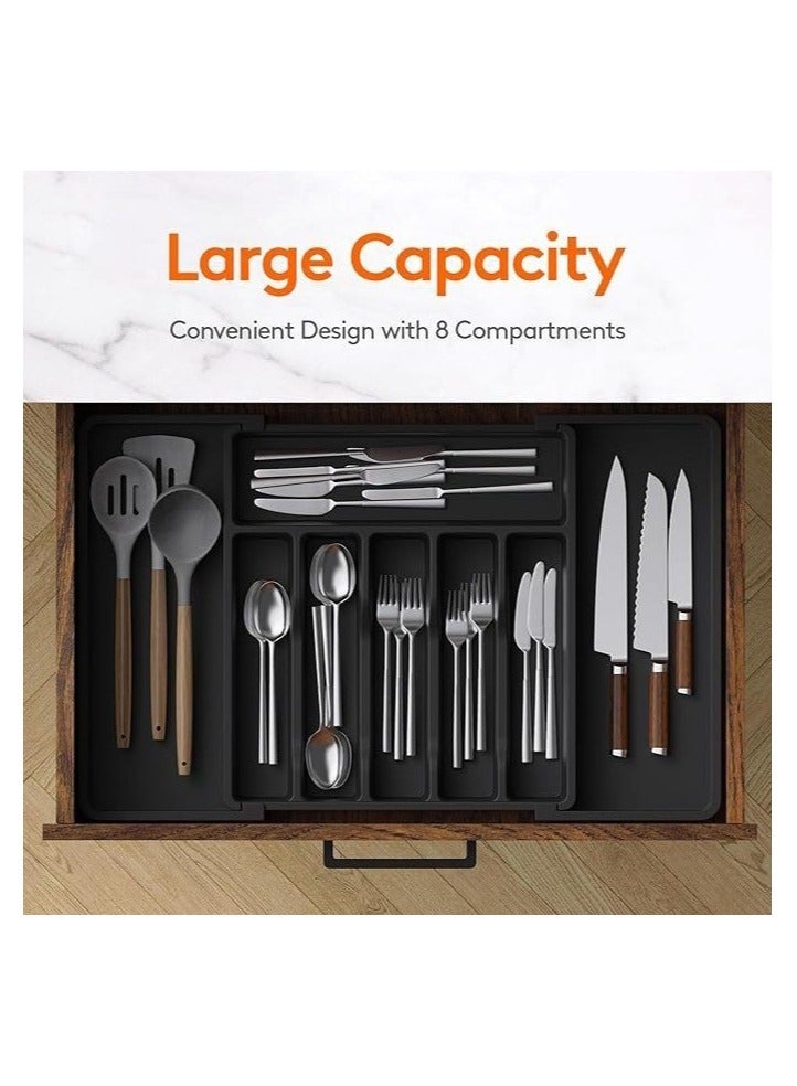 general Silverware Drawer Organizer, Expandable Utensil Tray for Kitchen, BPA Free Flatware and Cutlery Holder, Adjustable Plastic Storage for Spoons Forks Knives, Large, Black - Image 1