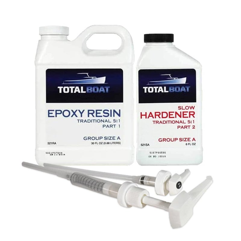 TotalBoat 5:1 Marine Epoxy Resin Kit for Bonding, Filleting, Coating, and Laminating - Use for Fiberglass, Wood, Carbon Fiber, Boat Building, Repairs, Woodworking (Quart, Slow Hardener, Pumps) - Image 1