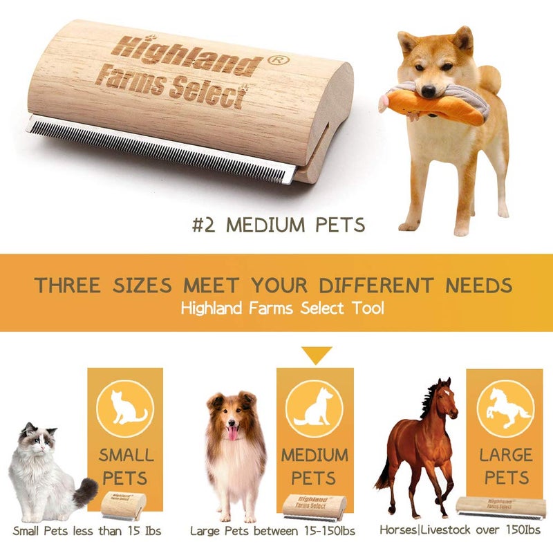 Highland Farms Select Deshedding Grooming Tool for Dogs, Cats & Horses, Ergonomic Design Wood Groom Brush, Professional Pet Groomer, Painlessly Remove for Short & Long Hair, Fur & Dirt - 5 Inches - Image 2
