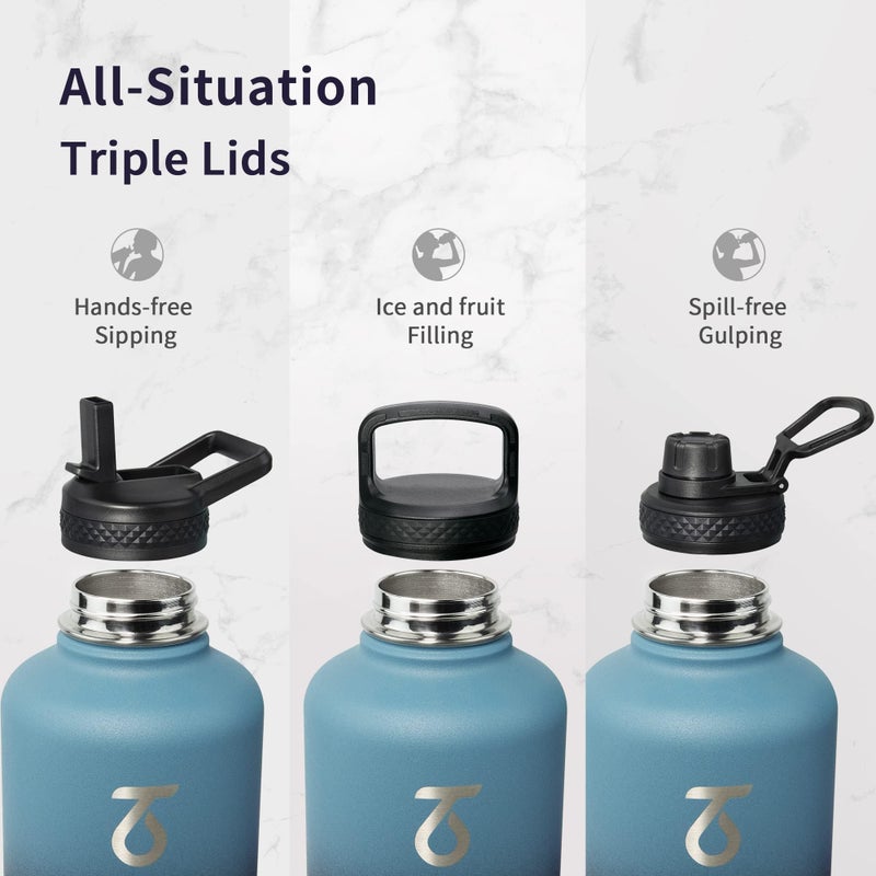 Trebo Water Bottle 64oz with Paracord Handle, Half Gallon Large Vacuum Double Wall Stainless Steel Insulated Water Jug with Holder Strap Straw Spout Lids, Leakproof Keep Cold & Hot, Indigo/Black - Image 3