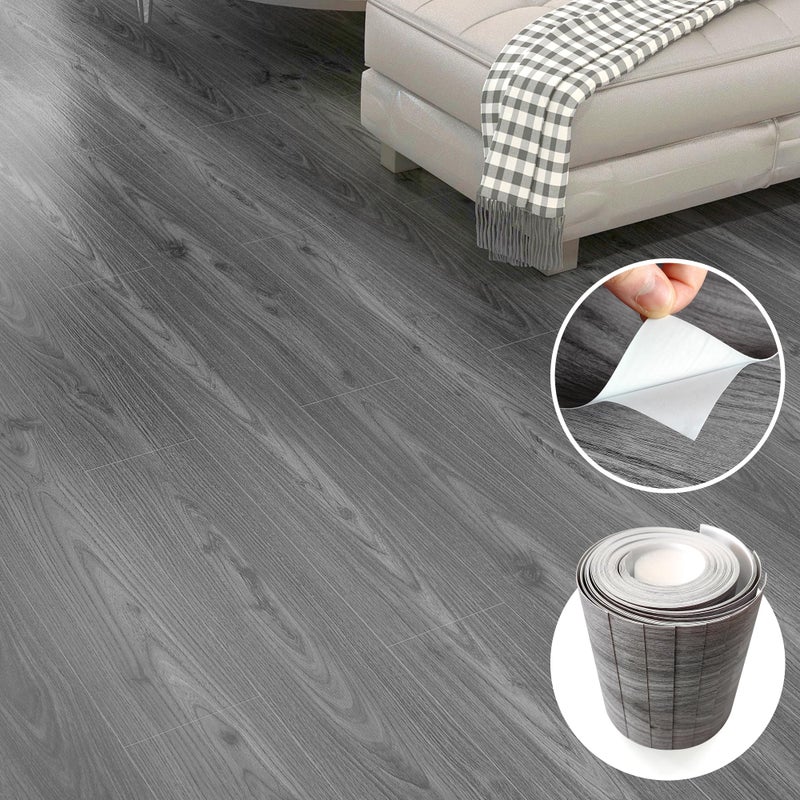 Lareko 18 SqFtWood Peel and Stick Floor Tiles12 Pack Grey Vinyl Flooring No Adhesive Residue 366 Waterproof and NonSlip Laminate Flooring for Renters Bathroom Living RoomNature Grey - Image 2