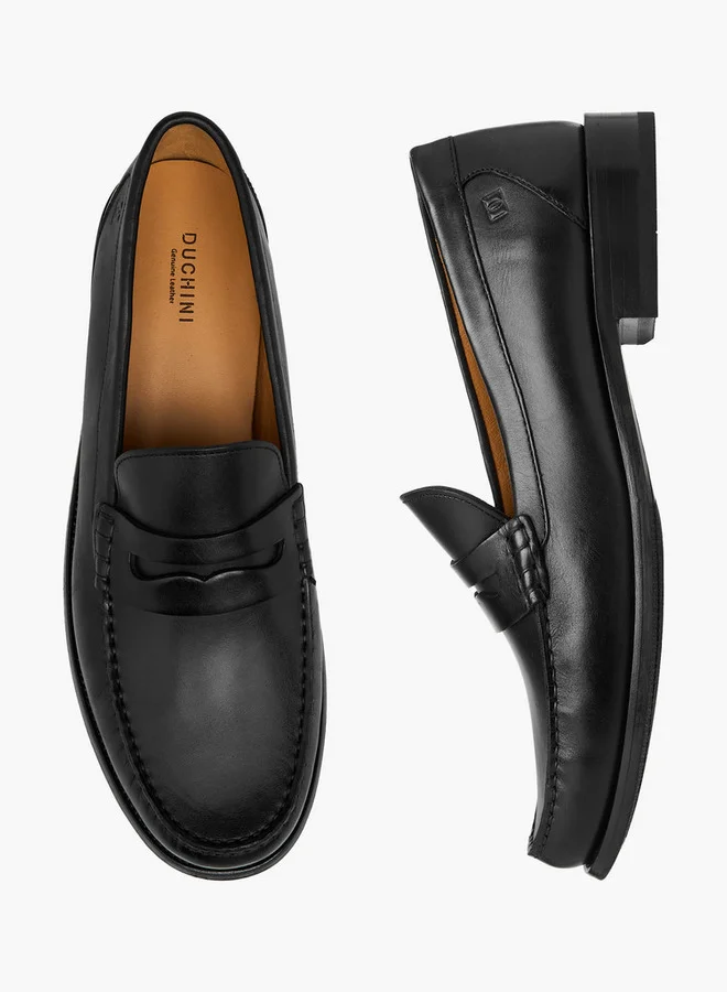 دوتشيني Men's Leather Solid Slip-On Loafers