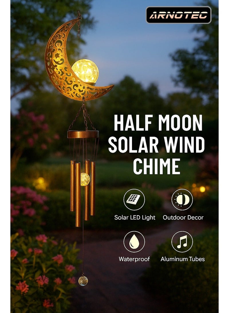 ARNOTEC Ramadan Half Moon Solar Wind Chime with LED Light – Waterproof Hanging Outdoor Decor, Warm White Solar Lantern with Musical Aluminum Tubes for Garden, Patio & Lawn - Image 1