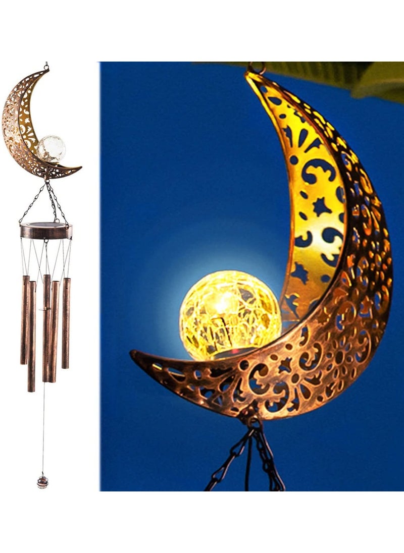 ARNOTEC Ramadan Mubarak Half Moon Solar Wind Chime - Iron and Glass Waterproof Decor with Solar LED Light Function - Hanging, Festive Mood Light, Outdoor Garden Decor and Light for Patio, Porch, Garden - Warm White Lighting  - Image 1