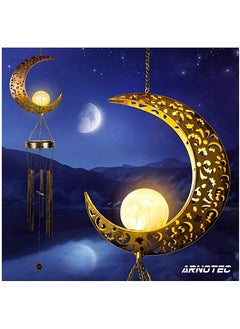 ARNOTEC Ramadan Mubarak Half Moon Solar Wind Chime - Iron and Glass Waterproof Decor with Solar LED Light Function - Hanging, Festive Mood Light, Outdoor Garden Decor and Light for Patio, Porch, Garden - Warm White Lighting  - Image 2