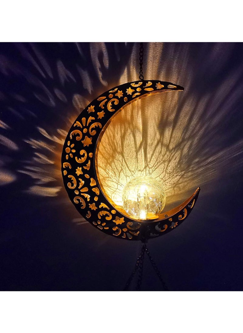 ARNOTEC Ramadan Mubarak Half Moon Solar Wind Chime - Iron and Glass Waterproof Decor with Solar LED Light Function - Hanging, Festive Mood Light, Outdoor Garden Decor and Light for Patio, Porch, Garden - Warm White Lighting  - Image 4