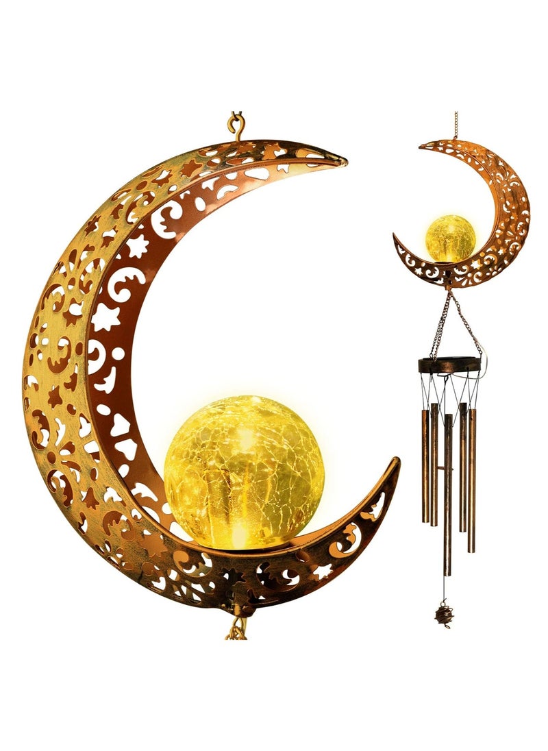 ARNOTEC Ramadan Mubarak Half Moon Solar Wind Chime - Iron and Glass Waterproof Decor with Solar LED Light Function - Hanging, Festive Mood Light, Outdoor Garden Decor and Light for Patio, Porch, Garden - Warm White Lighting  - Image 3