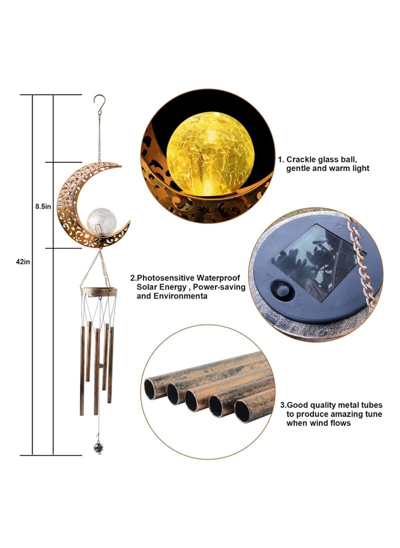 ARNOTEC Ramadan Mubarak Half Moon Solar Wind Chime - Iron and Glass Waterproof Decor with Solar LED Light Function - Hanging, Festive Mood Light, Outdoor Garden Decor and Light for Patio, Porch, Garden - Warm White Lighting  - Image 5