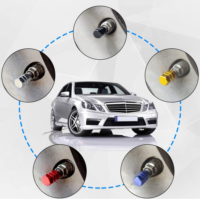 EKIND Tire Stem Valve Caps Wheel Aluminum Valve Covers Car Dustproof Tire Cap, Hexagon Shape, (Set of 12, Black) - Image 5
