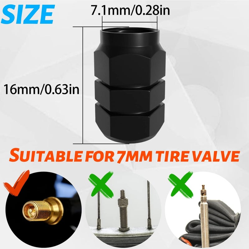 EKIND Tire Stem Valve Caps Wheel Aluminum Valve Covers Car Dustproof Tire Cap, Hexagon Shape, (Set of 12, Black) - Image 2