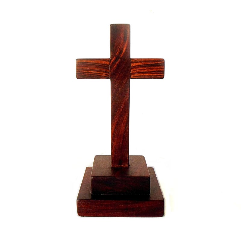 Wooden Handcrafted Classic Vintage Style Cross on Pedestal