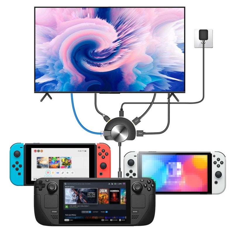 محول شاشة تلفزيون عالمي لـ JYS Steam Deck/Switch OLED/Switch مع منفذ شبكي محول تلفزيون محمول ومقبض محول شبكة LAN - Image 3