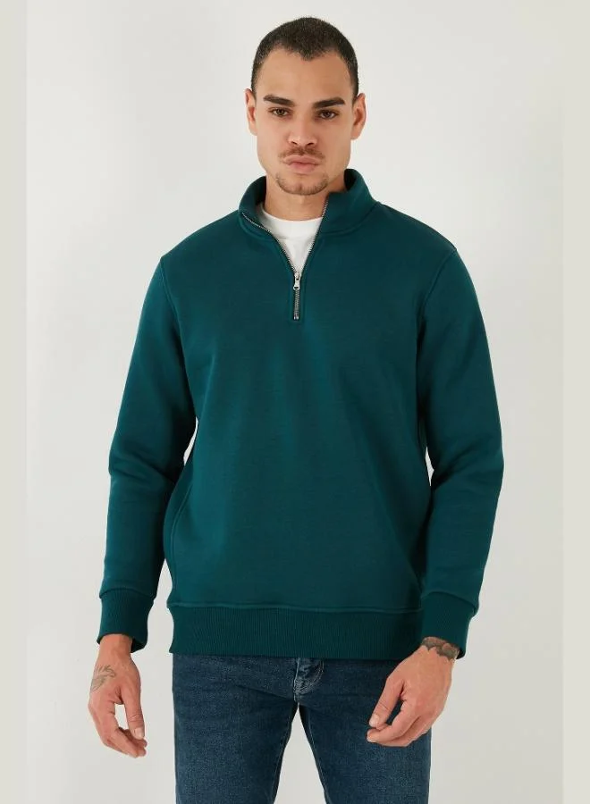 Buratti Cotton Regular Fit Half Zipper Stand Collar Sweat Men's SWEAT 59052592