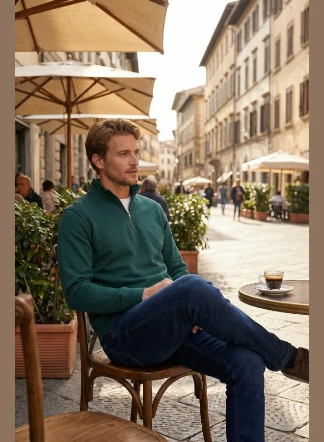 Buratti  Buratti Cotton Regular Fit Half Zipper Stand Collar Sweat Men's SWEAT 59052592 for Men | Best Price UAE