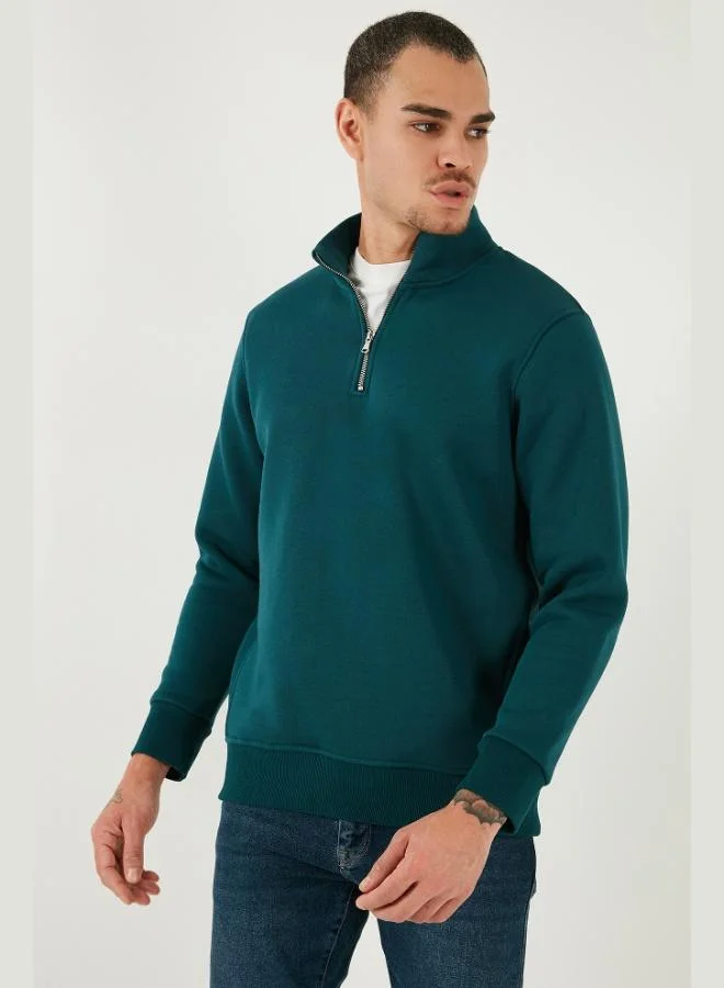 Buratti  Buratti Cotton Regular Fit Half Zipper Stand Collar Sweat Men's SWEAT 59052592 for Men | Best Price UAE