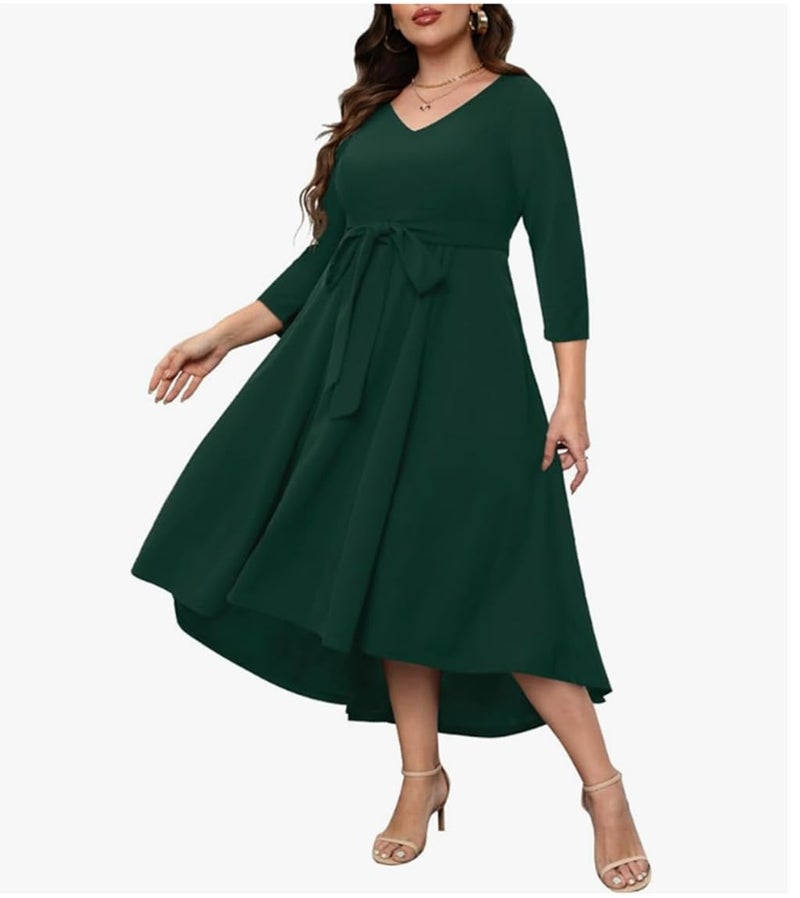 TATAIYA Women Plus Size V-Neck Party Cocktail High-Low Maxi Dress (Bottle Green_2XL) - Image 2