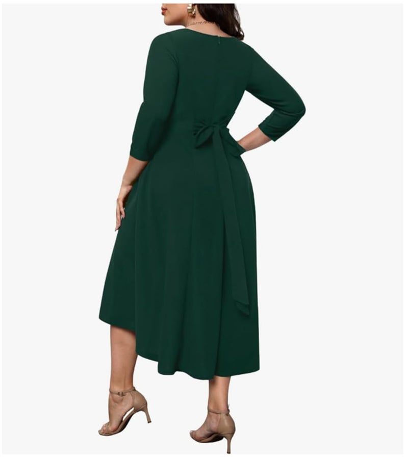 TATAIYA Women Plus Size V-Neck Party Cocktail High-Low Maxi Dress (Bottle Green_2XL) - Image 3