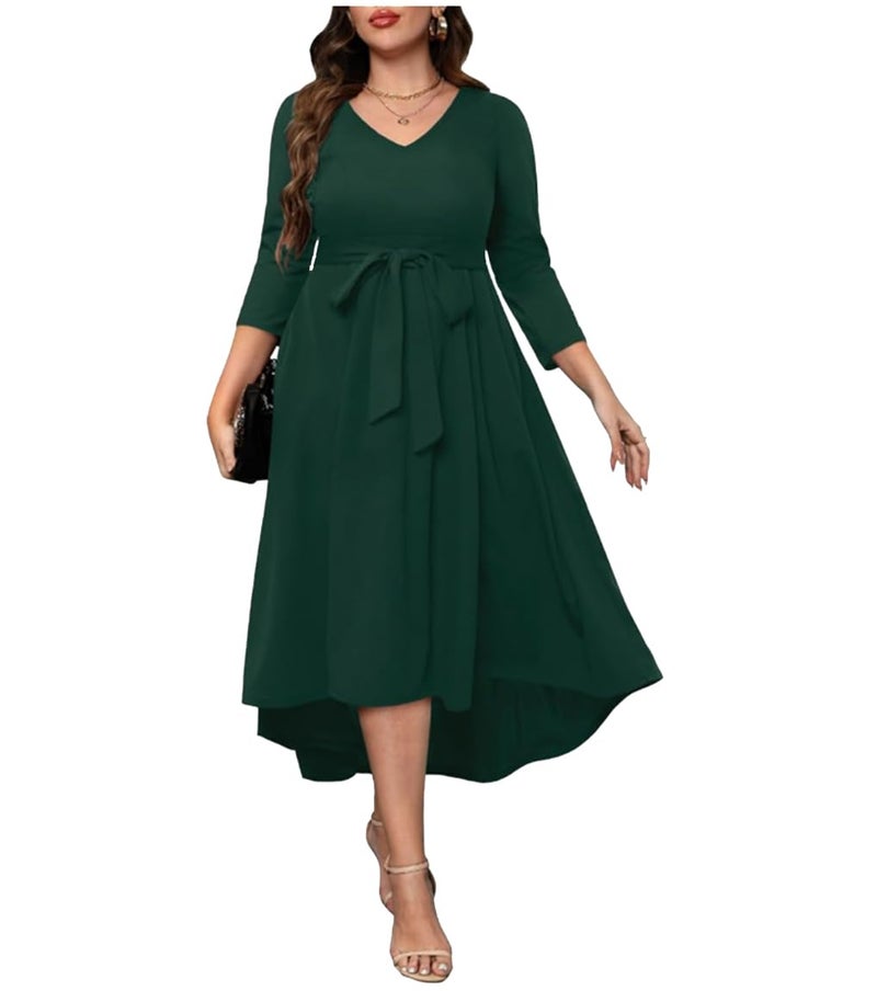 TATAIYA Women Plus Size V-Neck Party Cocktail High-Low Maxi Dress (Bottle Green_2XL) - Image 1