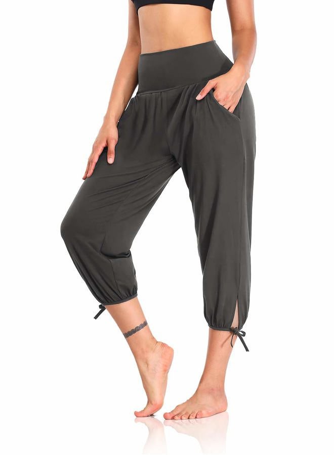 DIBAOLONG Womens Yoga Pants Capri Loose Workout Sweatpants Comfy Lounge Joggers with Pockets, Dark Gray, M - Image 1