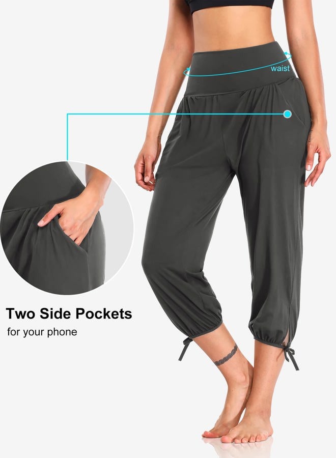 DIBAOLONG Womens Yoga Pants Capri Loose Workout Sweatpants Comfy Lounge Joggers with Pockets, Dark Gray, M - Image 4