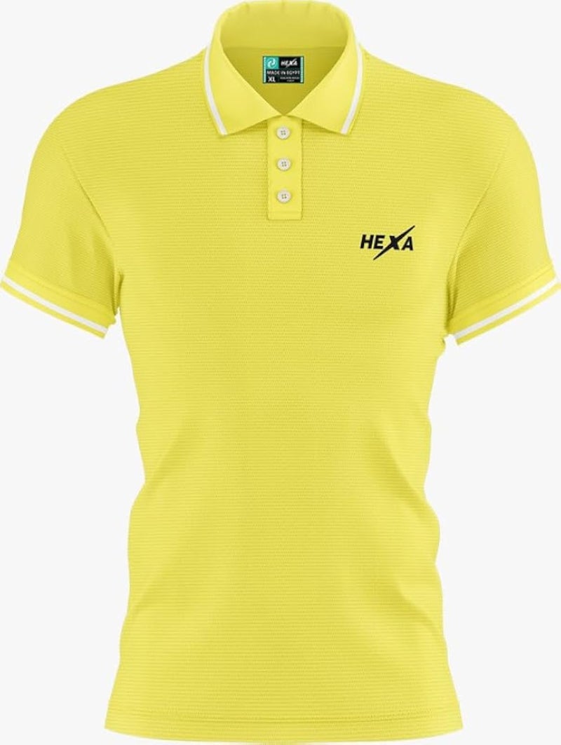HEXA Hexa Polo Line 601 Short Sleeve Polo Shirt for Men &amp; Women - Dry-Fit, Anti-Bacterial, 100% Polyester- Yellow - Size - XL 121000-Yellow- Size -XL