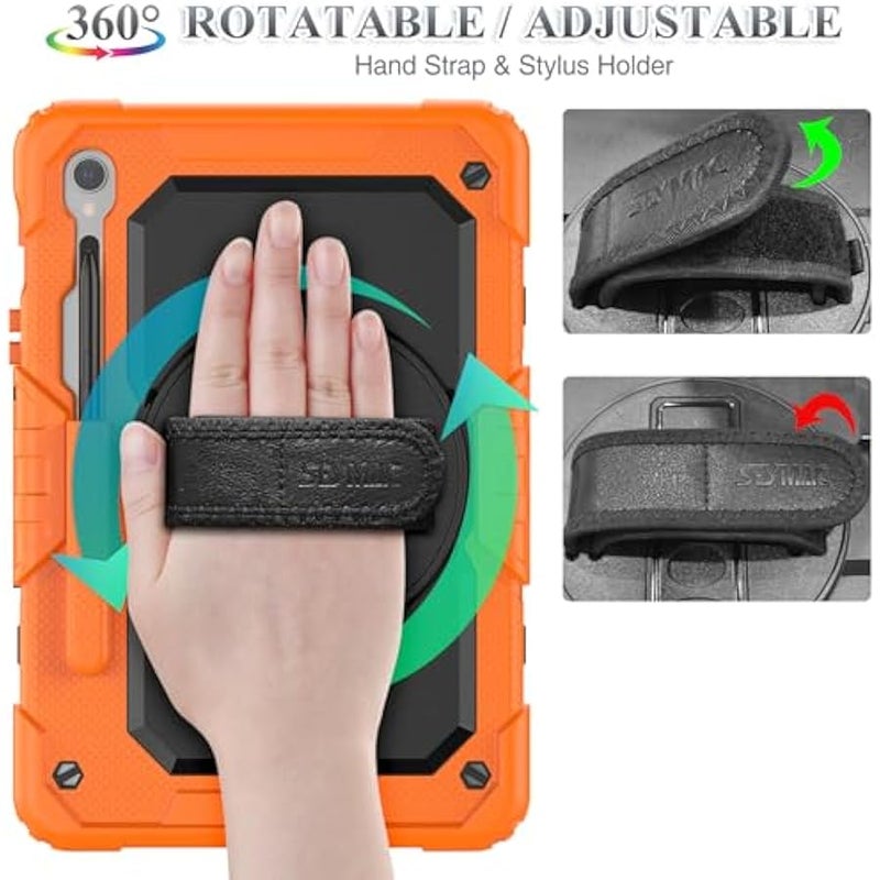 Case for Samsung Galaxy Tab S10 Lite / S10 FE / S9 FE 5G / S9 Tablet Case 10.9''/ 11'' Protective with Screen Protector, Pen Holder, 360 Rotate Stand, Hand Strap, Shoulder Strap, Orange - Image 3