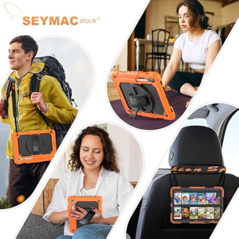 Case for Samsung Galaxy Tab S10 Lite / S10 FE / S9 FE 5G / S9 Tablet Case 10.9''/ 11'' Protective with Screen Protector, Pen Holder, 360 Rotate Stand, Hand Strap, Shoulder Strap, Orange - Image 5