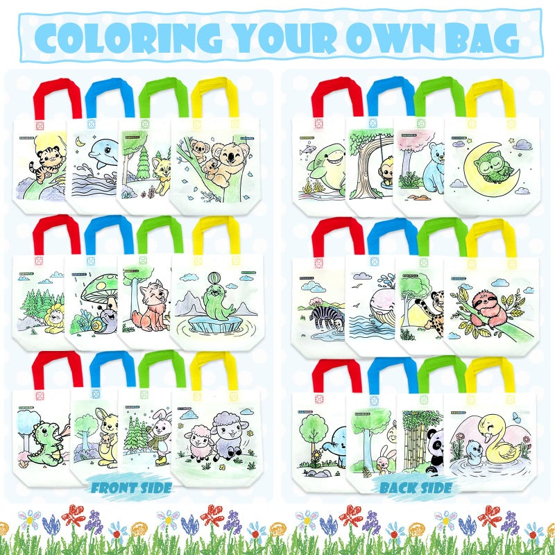 HahaMagic 12 Coloring Goodie Bags with 12 Crayons(7-in-1), Reusable Art Party Favors for Kids Classroom, Birthday Party, Craft Supplies, Mini Tote Bags and Goodie Bags Stuffers for Kids - Image 2